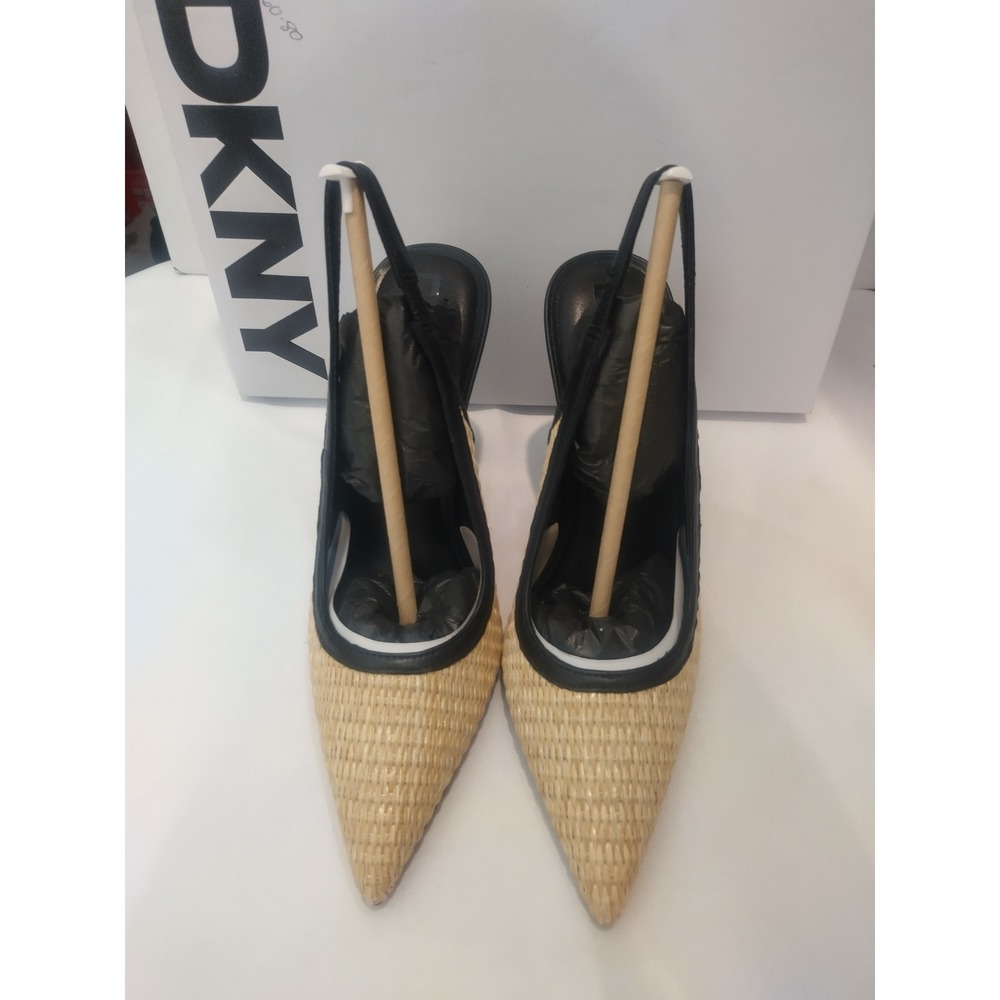 DKNY Cinette Slingback Pumps Natural Raffia Black Pointed Toe Heel K1526881 US 6 - Picture 3 of 8